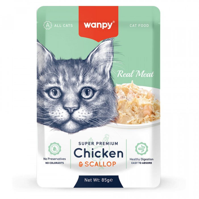 Wanpy Pouch Tavuklu & Deniz Taraklı Yaş Kedi Maması 85g