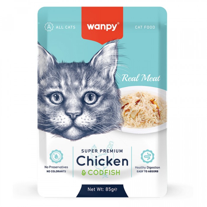 Wanpy Pouch Tavuklu & Morina Balıklı Yaş Kedi Maması 85g