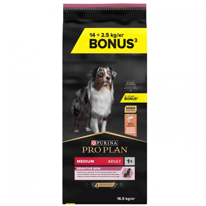 Pro Plan Adult Sensitive Yetişkin Köpek Maması Orta Boy Irk Somonlu 14+2,5KG (Bonus Paket)