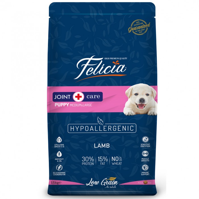 Felicia Az Tahıllı HypoAllergenic Kuzulu Orta-Büyük Irk Yavru Köpek Maması 15KG