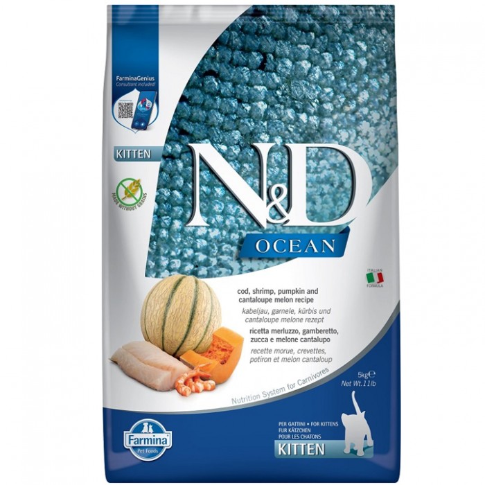 N&D Ocean - Morina Balıklı, Balkabaklı, Karidesli ve Kavunlu Yavru Kedi Maması 5KG