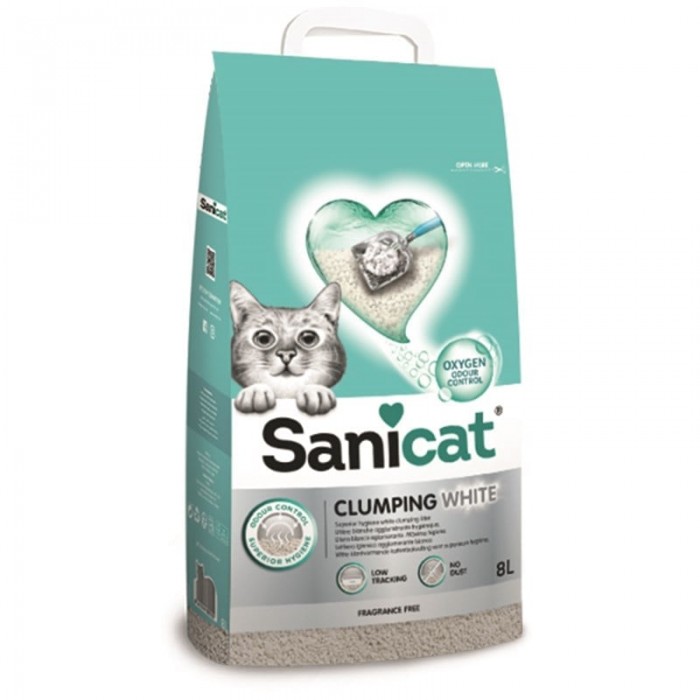 Sanicat Clumping White Oksijen Kontrol Süper Topaklanan Kedi Kumu 8 lt