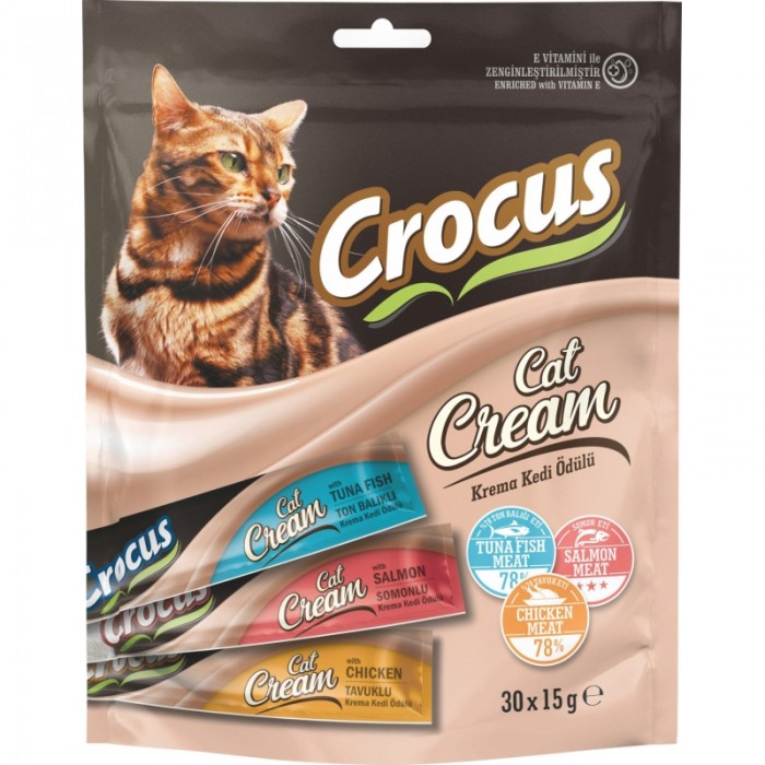 Crocus Tavuklu, Somonlu ve Ton Balıklı Krema Kedi Ödülü 3x10x15gr