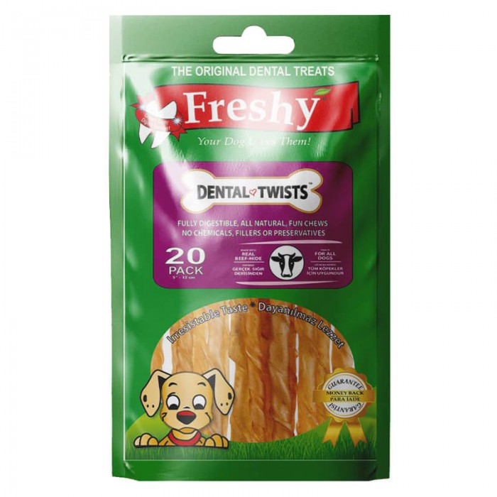 Freshy Dental Burgu Çubuk Köpek Çiğneme Kemiği Deri 120 gr 20 Adet