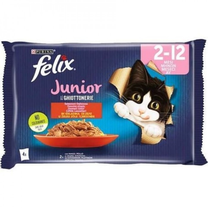 Felix Pouch Jöle İçinde Sığır Etli ve Tavuklu Yavru Kedi Konservesi 85gr (4'lü)