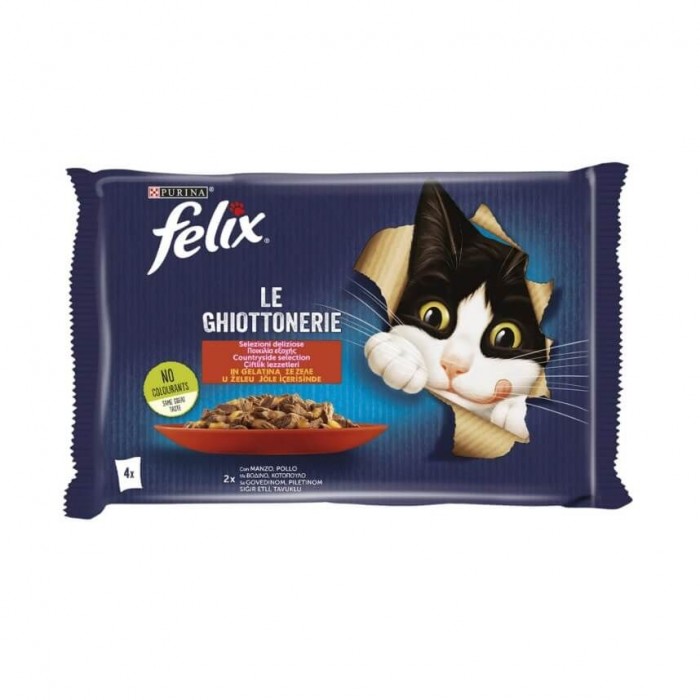 Felix Jöle İçinde Sığır Etli ve Tavuklu Yetişkin Kedi Konservesi 85gr (4'lü)