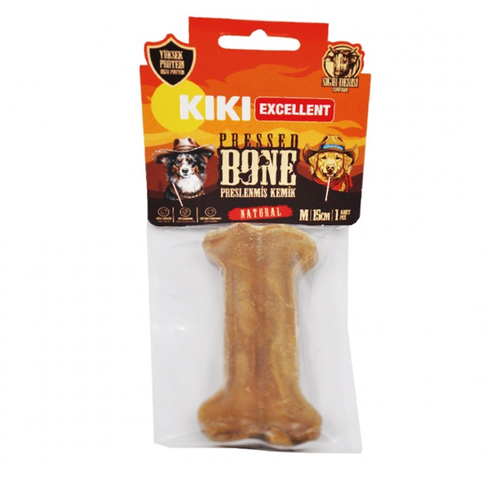 KIKI Excellent Doğal Sığır Derisi Press Köpek Kemiği Natural 15 cm