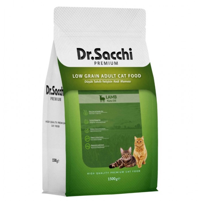 Dr.Sacchi Premium Düşük Tahıllı Kuzu Etli Kedi Maması 1,5 Kg