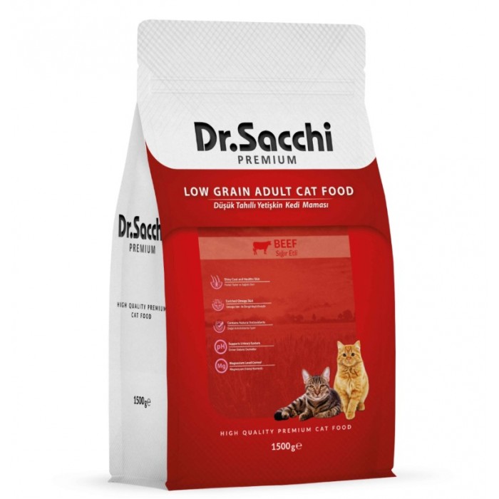 Dr.Sacchi Premium Düşük Tahıllı Sığır Etli Yetişkin Kedi Maması 1,5 Kg