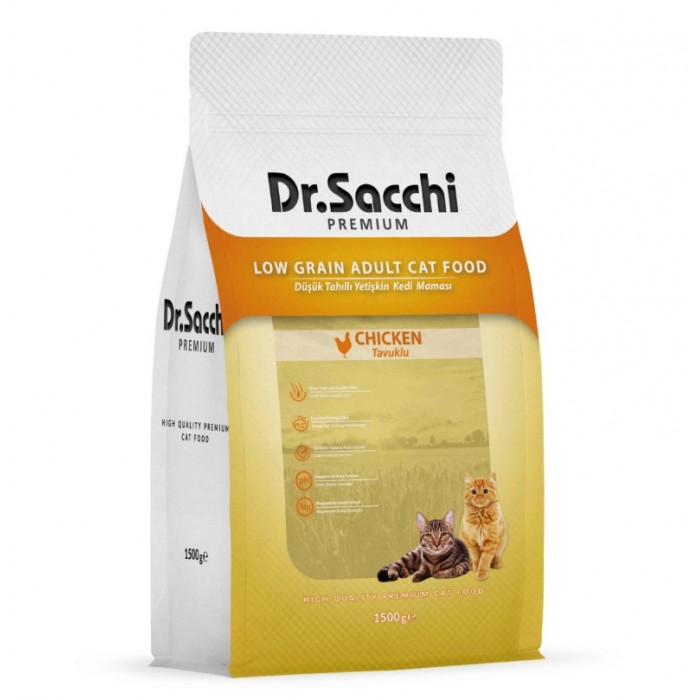 Dr.Sacchi Premium Düşük Tahıllı Tavuklu Yetişkin Kedi Maması 1,5 Kg