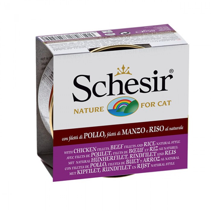 Schesir Naturel Brine Doğal Tavuk. Sığır  ve Pirinçli Kedi Konservesi 85 gr