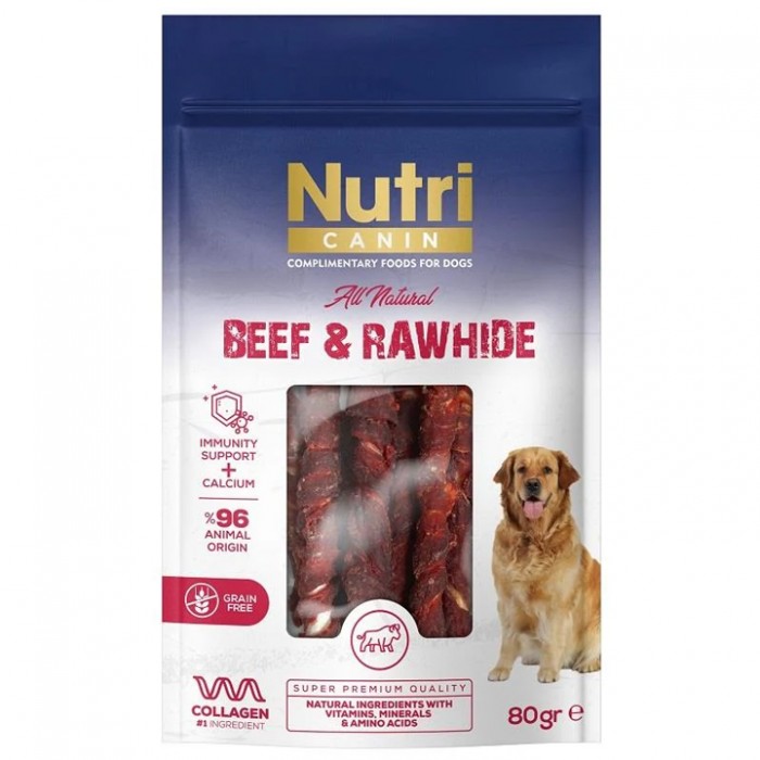 Nutri Canin Beef&Rawhide Dana Eti Sargılı Sığır Derisi Köpek Ödül Maması 80gr