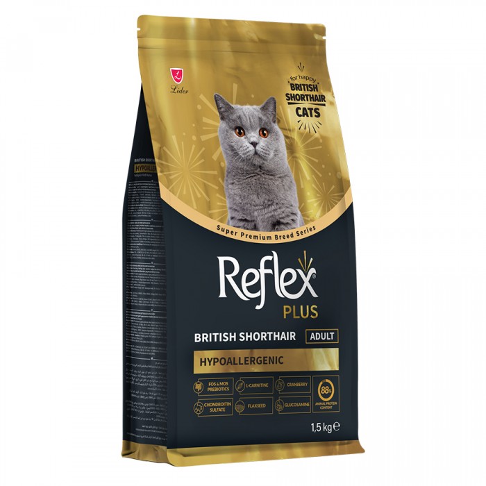 Reflex Plus Hypoallergenic British Shorthair Tavuklu Yetişkin Kedi Maması 1.5 Kg