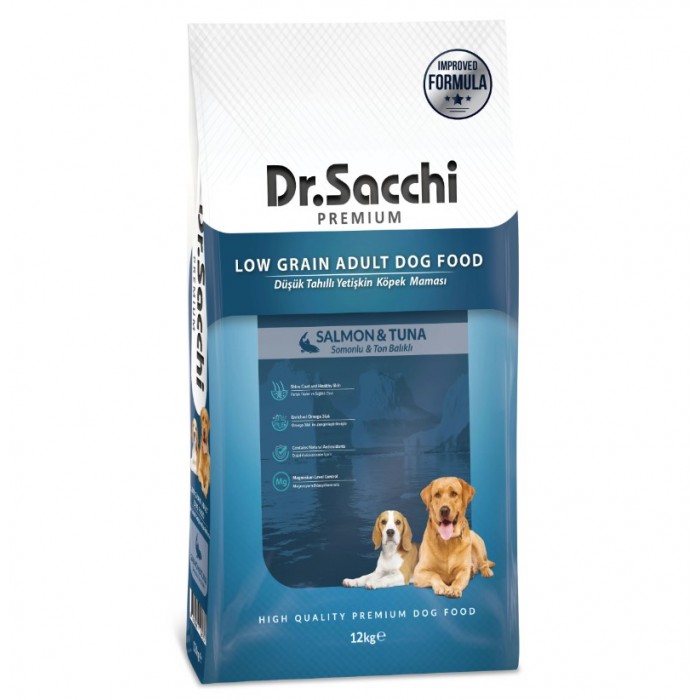 Dr.Sacchi Düşük Tahıllı Somonlu Ve Ton Balıklı Yetişkin Köpek Maması 12kg