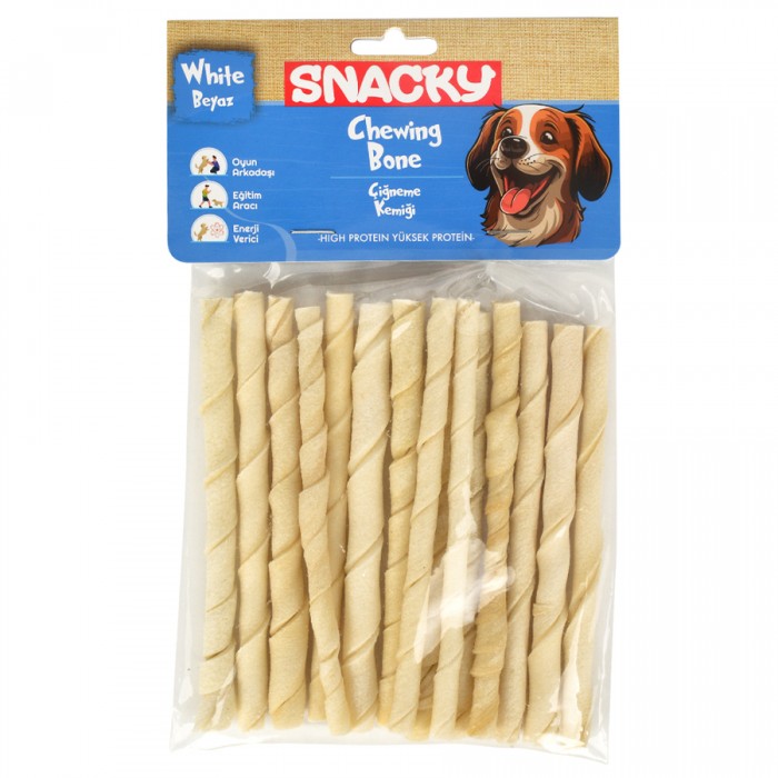 Snacky Beyaz Köpek Burgu Çubuk 15'li (13 cm 105 gr)