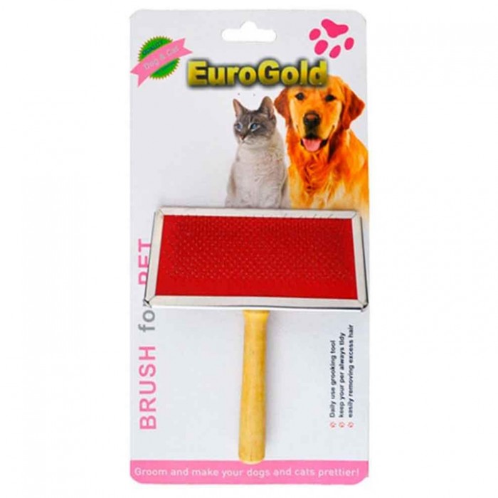 EuroGold Ahşap Saplı Kedi-Köpek Fırçası 13,5x11,5cm (Large)