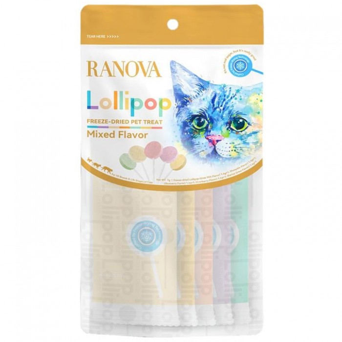 Ranova Karışık (Keçi Sütlü, Balkabaklı, Yaban Mersinli, Kızılcıklı, Arpa Otlu) Kedi Lolipopu 1.4 gram (5 Adet)