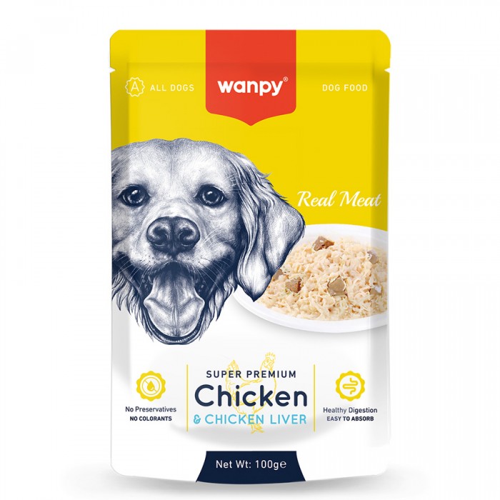 Wanpy Pouch Tavuklu & Ciğerli Yaş Köpek Maması 100gr