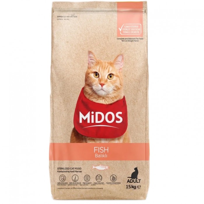 Midos Sterilised Salmon - Somonlu ve Pirinçli Kısırlaştırılmış Kedi Maması 15KG