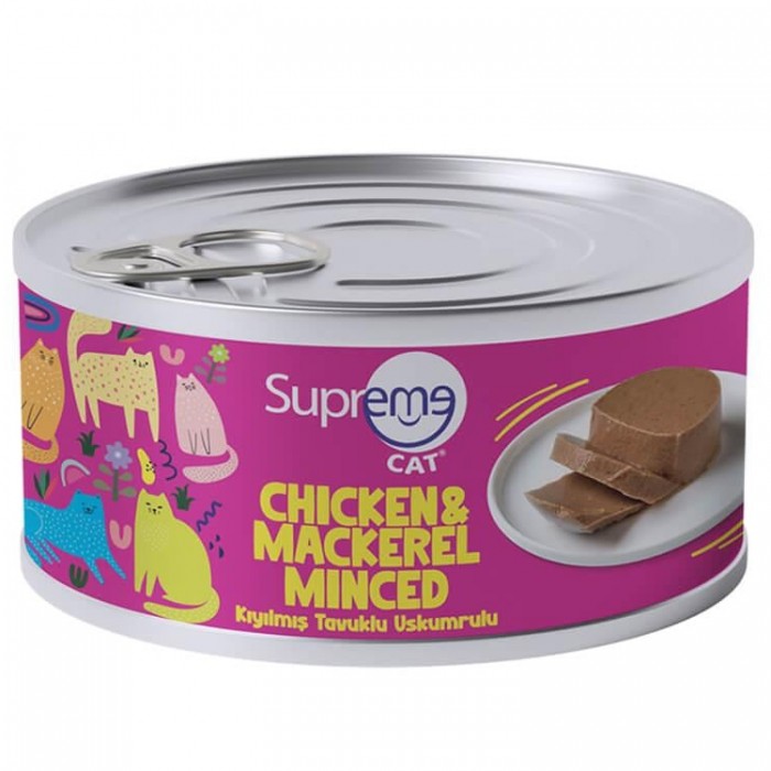 Supreme Cat Chicken&Mackarel Minced - Kıyılmış Tavuklu ve Uskumrulu Yetişkin Kedi Konservesi 85gr