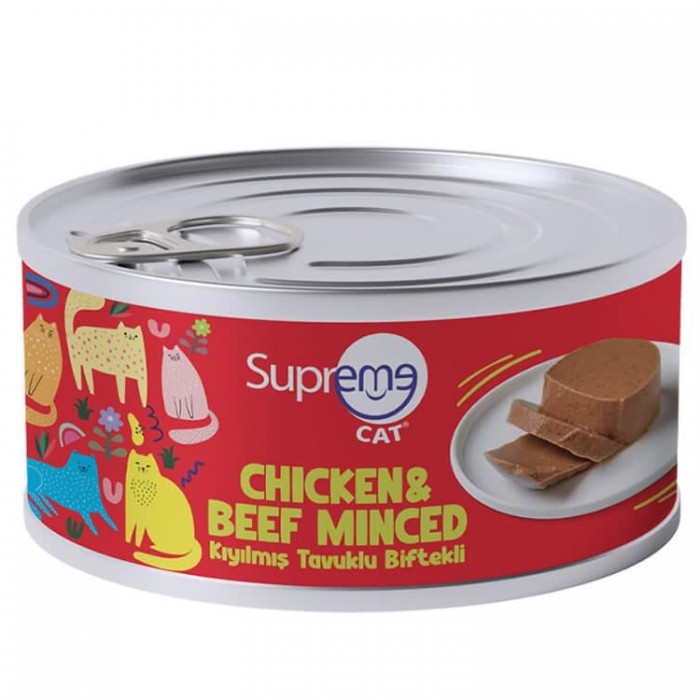 Supreme Cat Chicken&Beef Minced - Kıyılmış Tavuklu ve Sığır Etli Yetişkin Kedi Konservesi 85gr