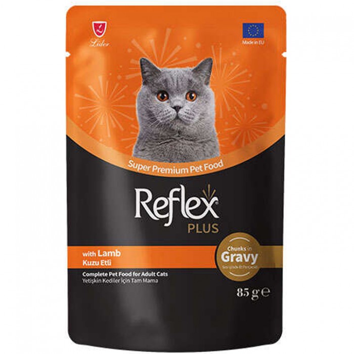Reflex Plus Pouch Gravy Kuzu Etli Soslu Kedi Yaş Maması 85 Gr