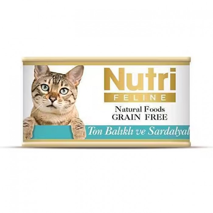 Nutri Feline Kıyılmış Ton Balıklı ve Sardalyalı Tahılsız Yetişkin Kedi Konservesi 85gr