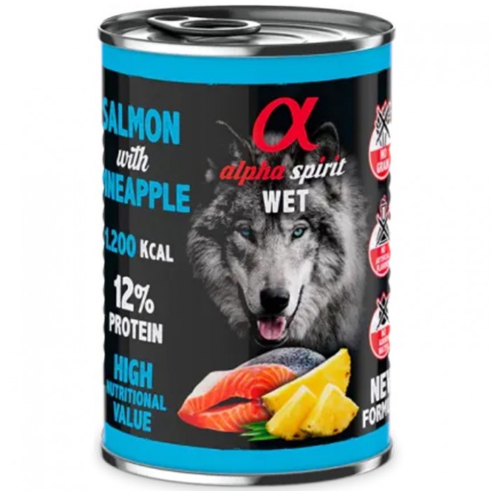 Alpha Spirit Somon (93) ve Ananaslı Tahılsız Yetişkin Köpek Konservesi 400 gr
