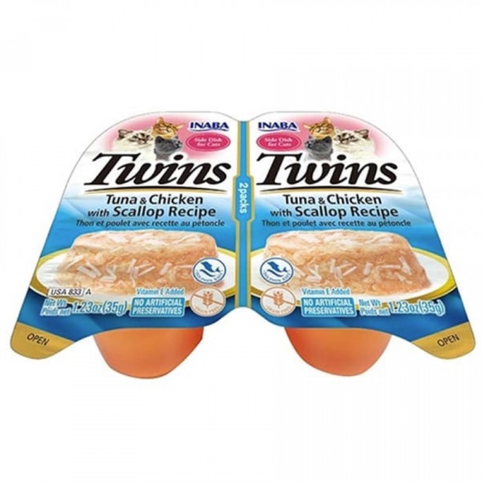 Inaba Twins Jöle İçinde Ton Balıklı Deniz Taraklı ve Tavuklu Kedi Konservesi 35 Gr (2'li)