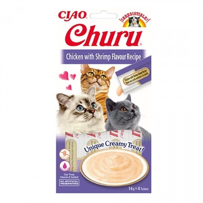 Ciao Churu Cream Tavuklu ve Karidesli Kedi Ödül Kreması 4x14 gr
