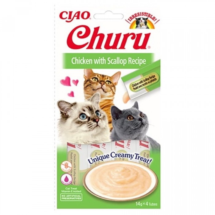 Ciao Churu Cream Tavuklu ve Deniz Taraklı Kedi Ödül Kreması 4x14 gr