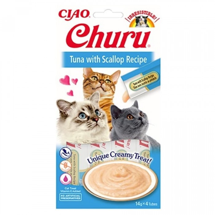 Ciao Churu Cream Ton Balıklı ve Deniz Taraklı Kedi Ödül Kreması 4x14 gr