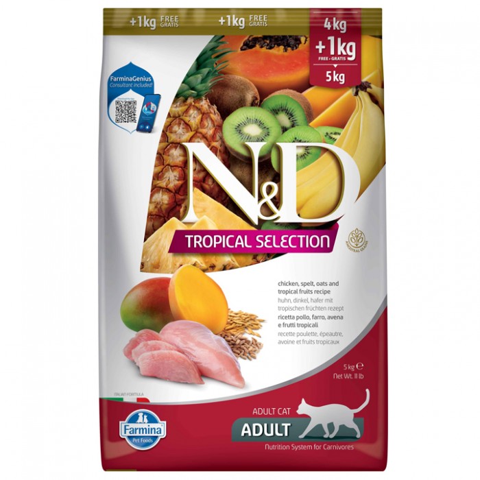ND Tropical Selection Tavuklu Yetişkin Kedi Maması 4kg + 1k