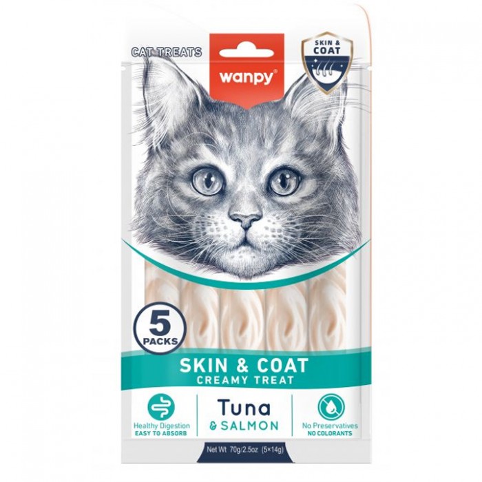 Wanpy Skin&Coat Ton Balıklı ve Somonlu Krema Kedi Ödülü 5x14gr