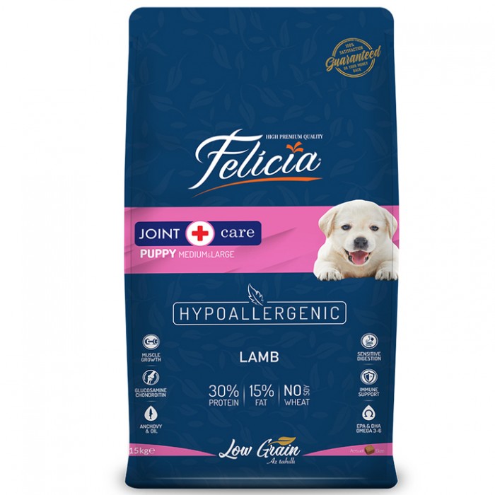 Felicia Az Tahıllı HypoAllergenic Kuzulu Orta-Büyük Irk Yavru Köpek Maması 15KG