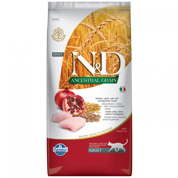 N&D Ancestral Grain - Düşük Tahıllı Tavuklu ve Narlı Yetişkin Kedi Maması 5KG	