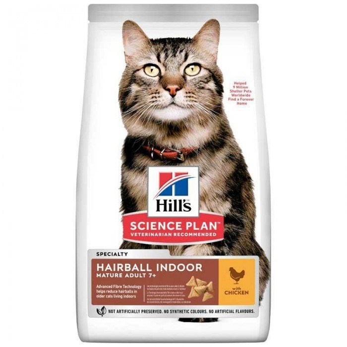 Hill's SCIENCE PLAN Hairball Indoor Mature+7 Tüy Yumağı İçin Tavuklu Yaşlı Kedi Maması 1,5KG