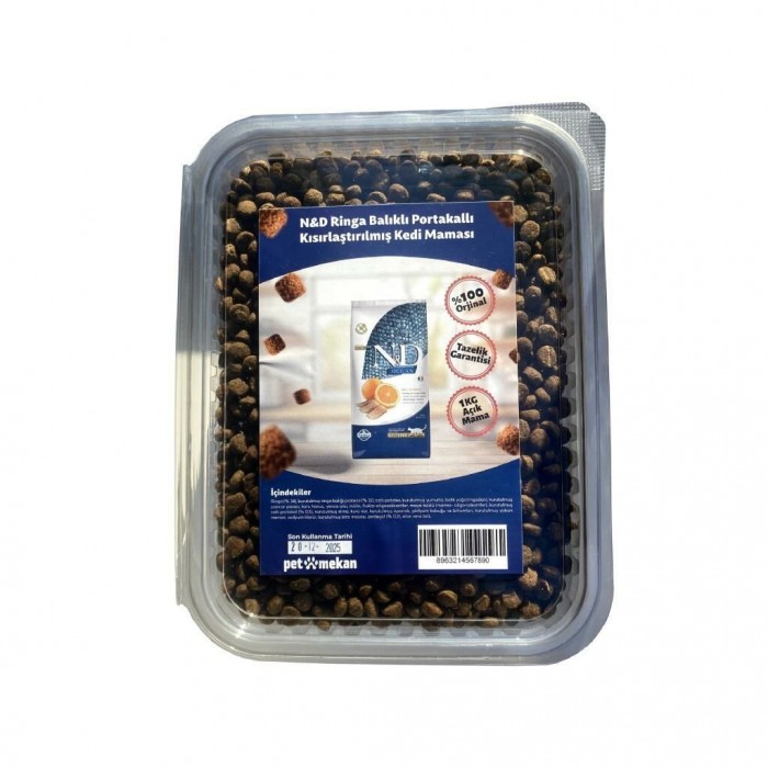 ND Tahılsız Ringa Balığı Ve Portakallı Tahılsız Kısır Kedi Maması 1 Kg (AÇIK PAKET)