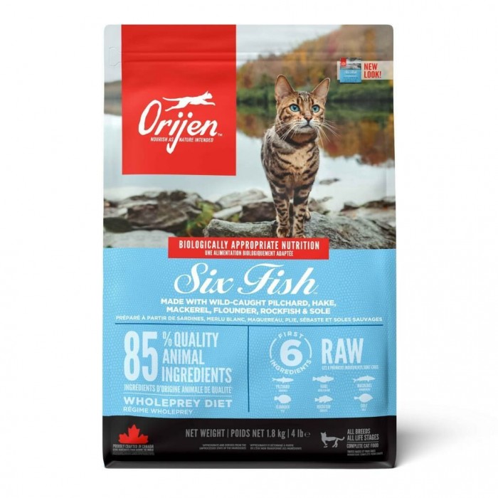 Orijen Six Fish - 6 Balıklı (Sardalya, Barlam, Uskumru, Pisi Balığı, Kaya Balığı, Dil Balığı) Yetişkin Kedi Maması 1,8KG