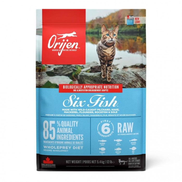 Orijen Six Fish - 6 Balıklı (Sardalya, Barlam, Uskumru, Pisi Balığı, Kaya Balığı, Dil Balığı) Yetişkin Kedi Maması 5,4KG