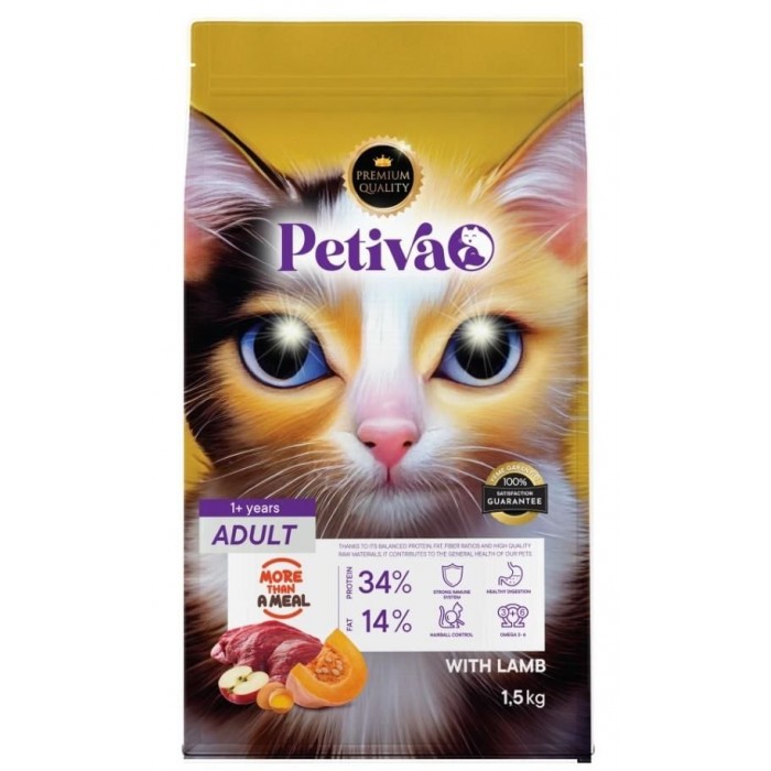 Petiva Yetişkin Kediler İçin Kuzu Etli Kuru Kedi Maması 1,5 Kg