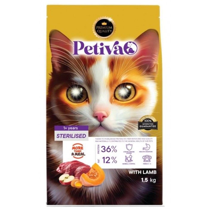 Petiva Kısırlaştırılmış Yetişkin Kediler İçin Kuzu Etli Kuru Kedi Maması 1,5 Kg