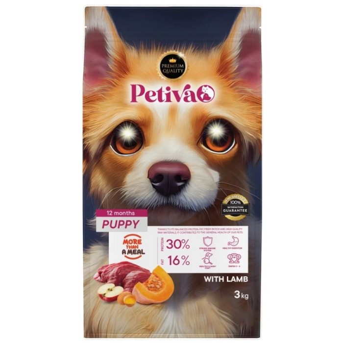 Petiva Yavru Köpekler İçin Kuzu Etli Kuru Köpek Maması 3 Kg