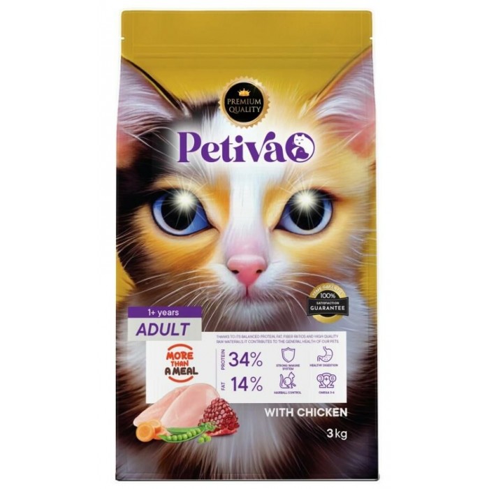 Petiva Yetişkin Kediler İçin Tavuk Etli Kuru Kedi Maması 3 Kg