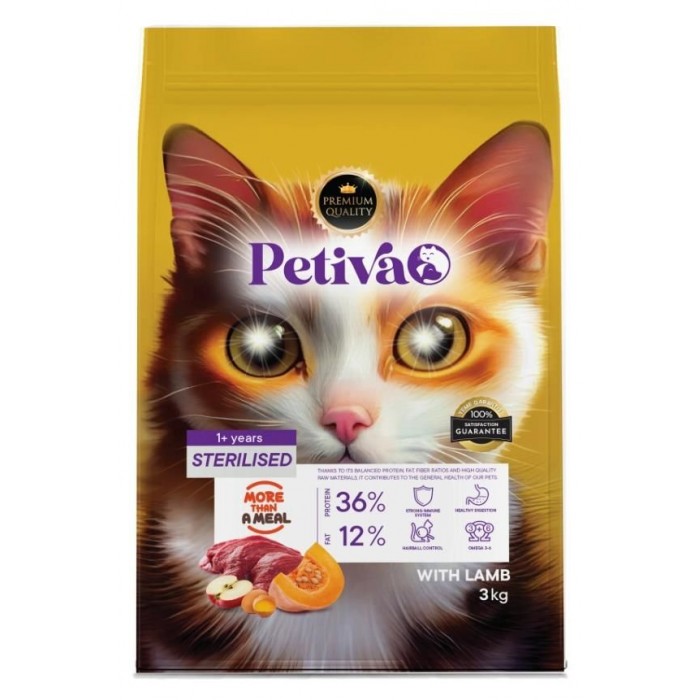 Petiva Kısırlaştırılmış Yetişkin Kediler İçin Kuzu Etli Kuru Kedi Maması 3 Kg