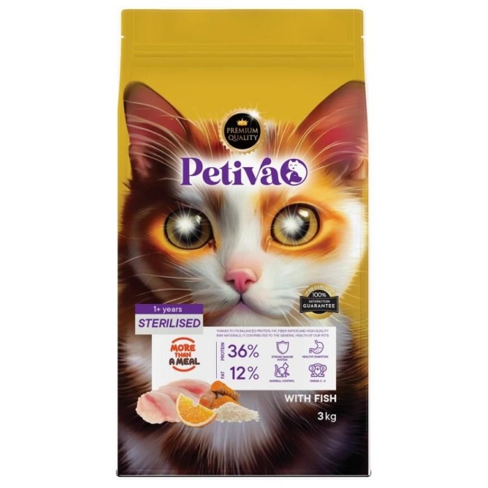 Petiva Kısırlaştırılmış Yetişkin Kediler İçin Balık Etli Kuru Kedi Maması 3 Kg