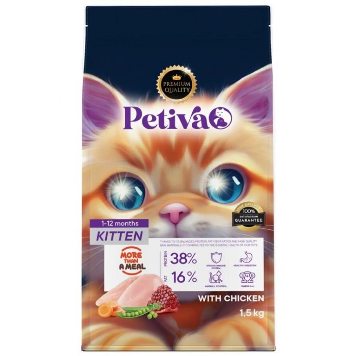 Petiva Yavru Kediler İçin Tavuk Etli Kuru Kedi Maması 1,5 Kg