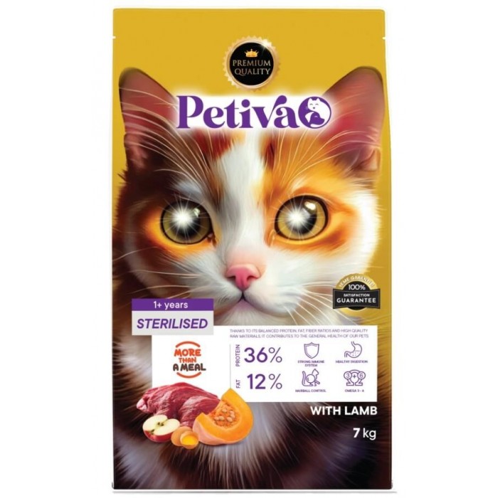 Petiva Kısırlaştırılmış Yetişkin Kediler İçin Kuzu Etli Kuru Kedi Maması 7 Kg