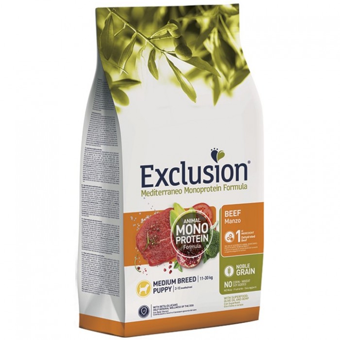 Exclusion Monoprotein Sığır Etli ve Narlı Düşük Tahıllı Orta Irk Yavru Köpek Maması 12kg