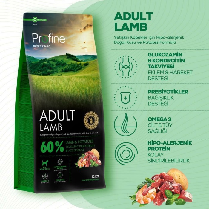 Profine Lamb Glutensiz Kuzulu Yetişkin Köpek Maması 12 kg